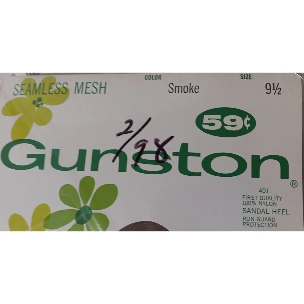 Vtg Gunston Nylon Pantyhose‎ Sz 9.5 Seamless Mesh Smoke 4 Pkgs NOS 60's